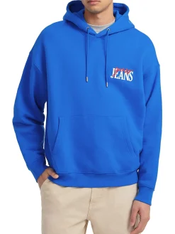 Felpa con cappuccio con logo ricamato bluette