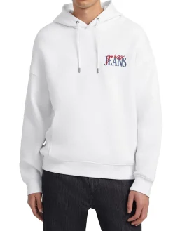 Felpa con cappuccio con logo ricamato bianco