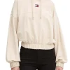 Felpa con cappuccio crop beige