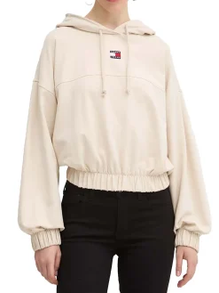 Felpa con cappuccio crop beige