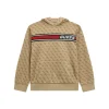 Felpa con cappuccio e logo allover beige