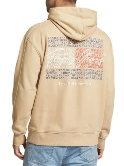 Felpa con cappuccio e scritte sul retro beige