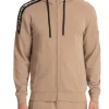 Felpa con cappuccio e zip con banda logata sulla spalla beige