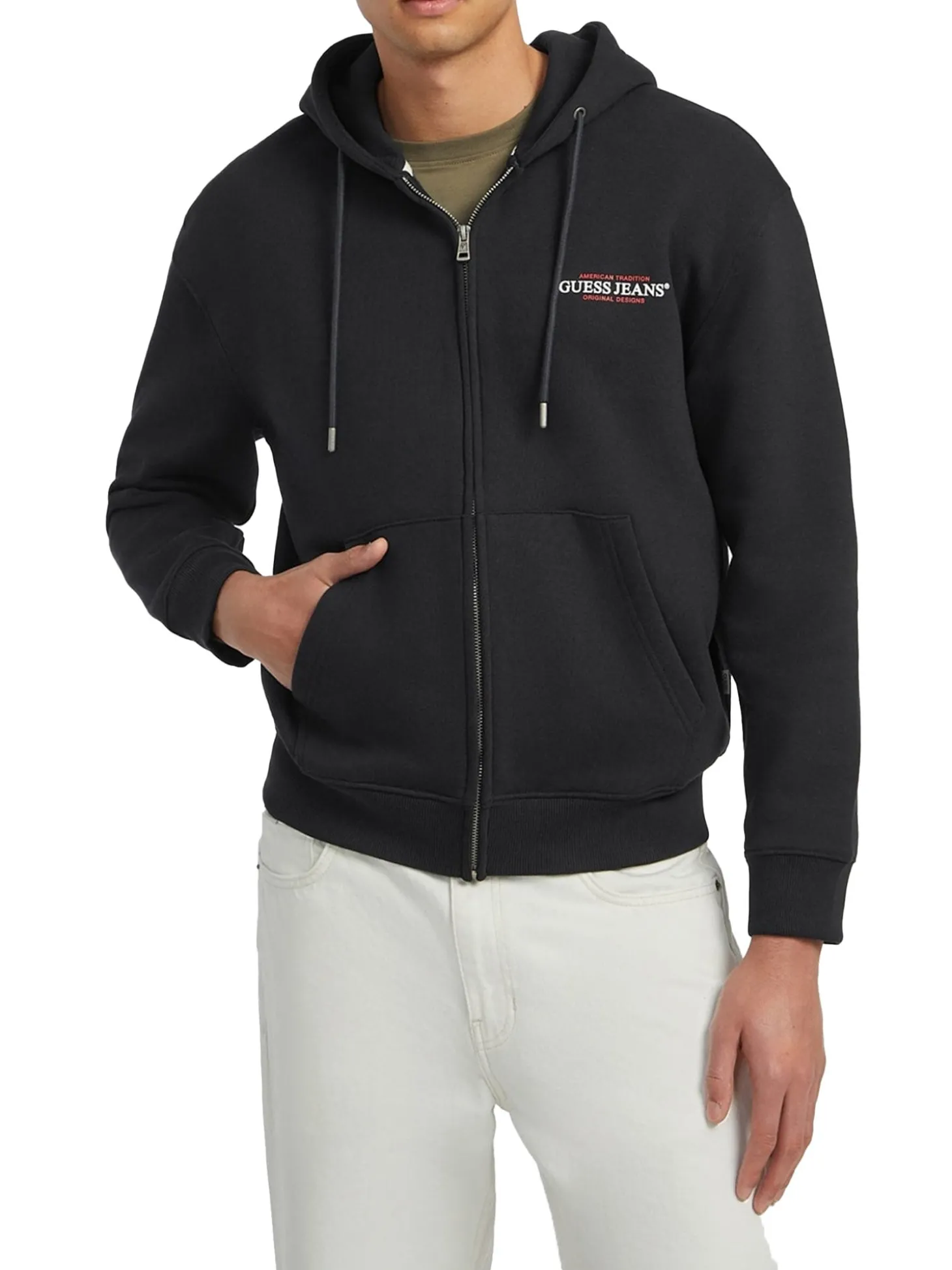 Felpa con cappuccio e zip American Tradition nero