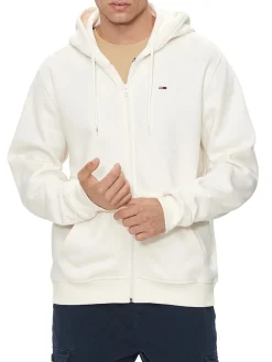 Felpa con cappuccio e zip bianco antico