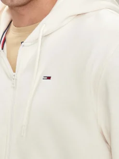 Felpa con cappuccio e zip bianco antico
