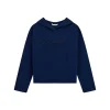Felpa con cappuccio in maglia e logo frontale blu