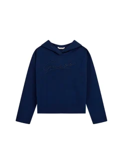 Felpa con cappuccio in maglia e logo frontale blu