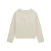 Felpa con cappuccio in maglia e logo frontale crema