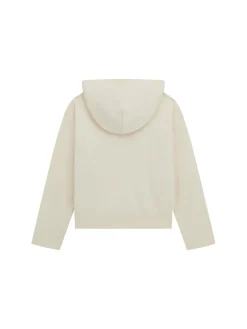 Felpa con cappuccio in maglia e logo frontale crema