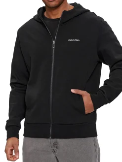 Felpa con zip e cappuccio micro logo nero