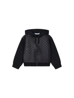 Felpa con zip e cappuccio trapuntata nero
