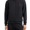 Felpa con zip e logo piping a contrasto sulle spalle nero