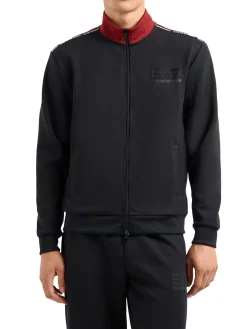 Felpa con zip e logo piping a contrasto sulle spalle nero