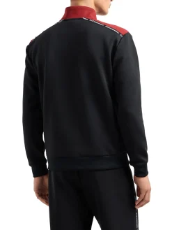 Felpa con zip e logo piping a contrasto sulle spalle nero