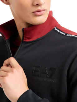 Felpa con zip e logo piping a contrasto sulle spalle nero