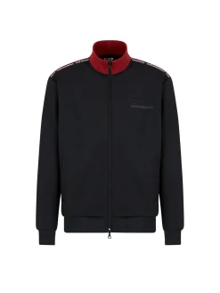 Felpa con zip e logo piping a contrasto sulle spalle nero