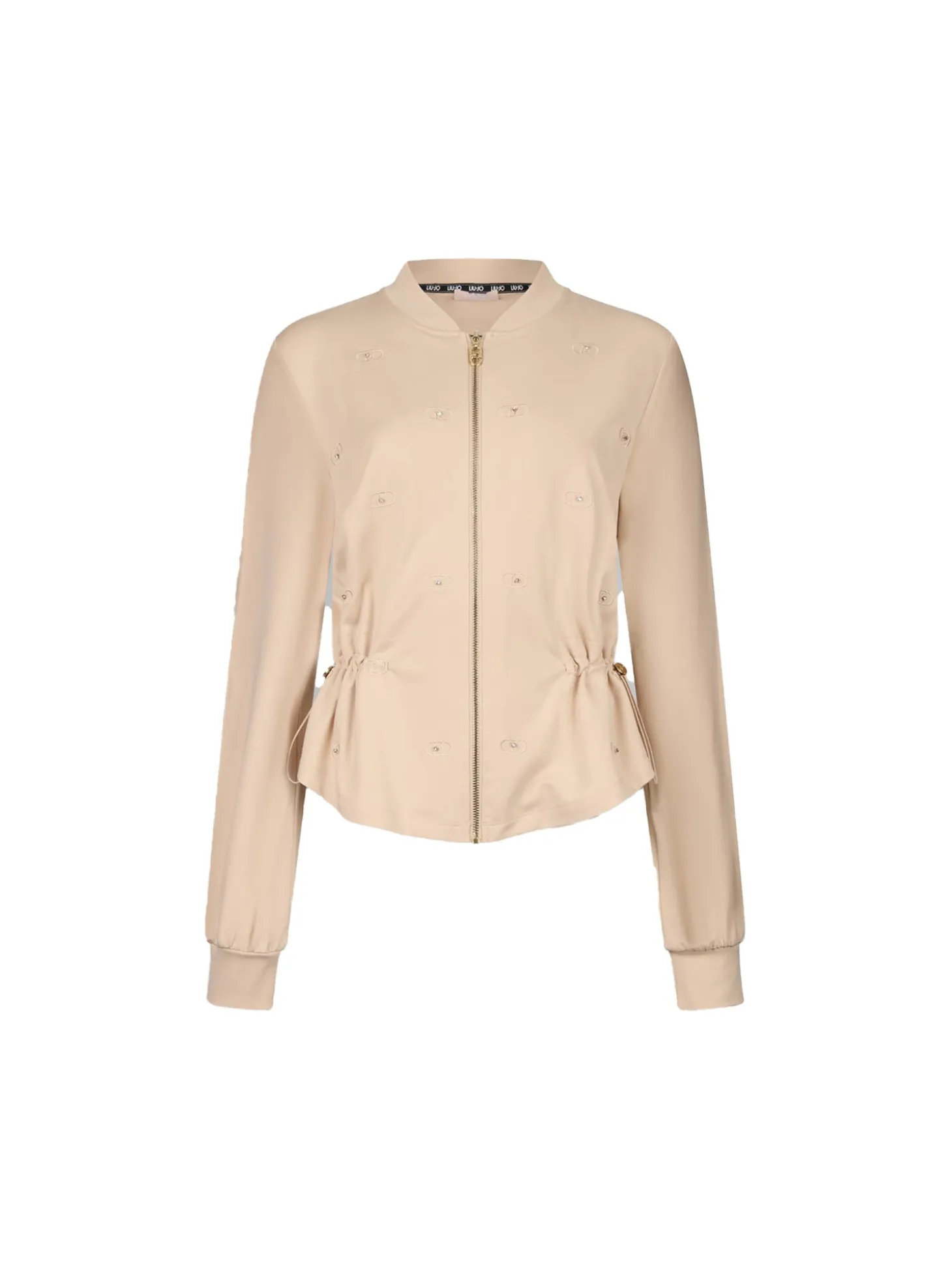 Felpa con zip e strass beige