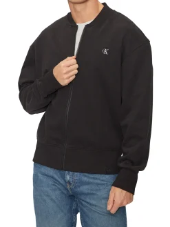 Felpa con zip logo embroidered nero