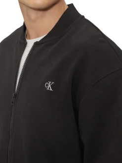 Felpa con zip logo embroidered nero