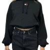 Felpa crop con elastico nero