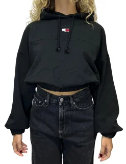 Felpa crop con elastico nero