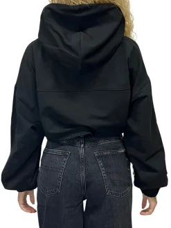 Felpa crop con elastico nero