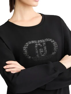 Felpa girocollo con logo in strass nero