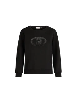 Felpa girocollo con logo in strass nero
