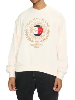 Felpa girocollo con maxi stampa frontale bianco antico