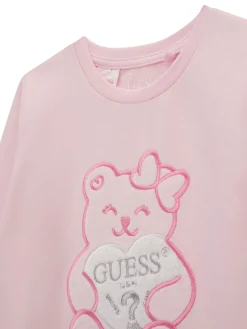 Felpa girocollo con patch teddy rosa