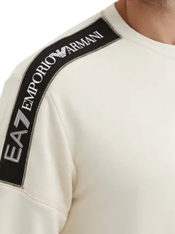 Felpa girocollo jersey con stampa logo sulla spalla panna