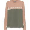 Felpa girocollo motivo colorblock verde/beige