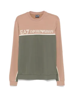Felpa girocollo motivo colorblock verde/beige