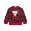 Felpa in stile leopardato rosso e nero con logo centrale