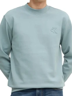 Felpa interlock logo rilievo sul petto ceruleo