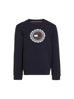 Felpa Kids girocollo logo frontale embroidery blu