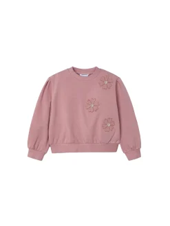 Felpa manica lunga applicazione fiori rosa