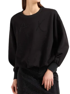 Felpa manica lunga con logo in strass nero