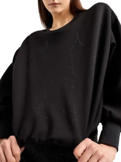 Felpa manica lunga con logo in strass nero