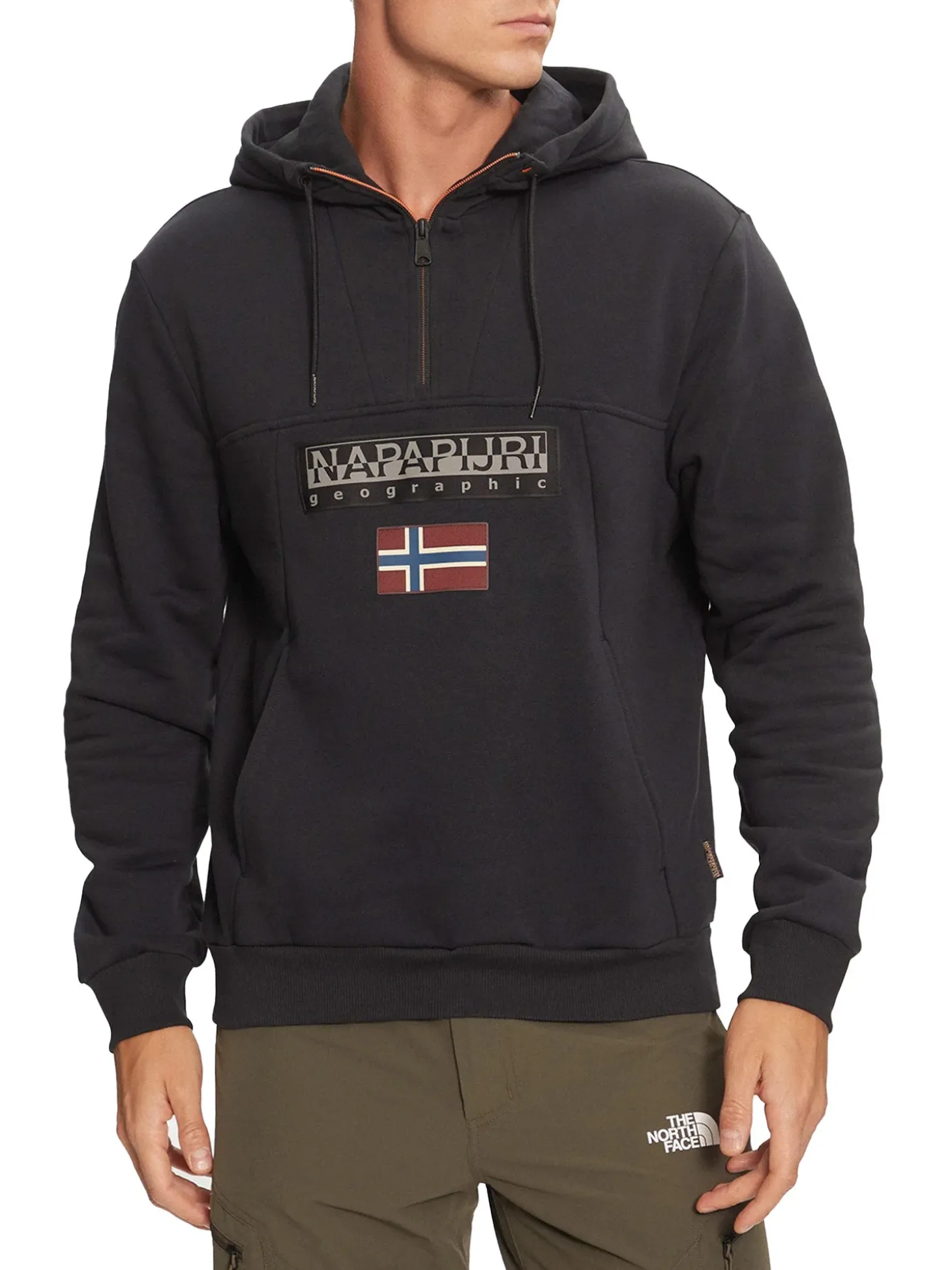 Felpa mezza zip con cappuccio burgee hzh 2,0 nero