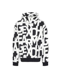 Felpa mezza zip e cappuccio stampa monogram allover nero multi