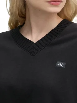 Felpa scollo a v con elastico in vita, collo e polsi nero
