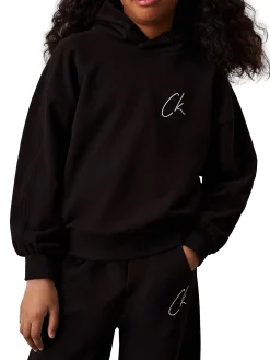 Felpa teen con cappuccio e logo ricamato nero