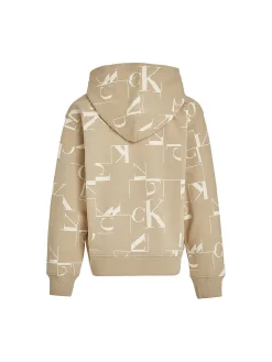 Felpa teen con cappuccio logo allover beige