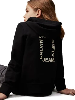 Felpa teen con zip e stampa logo nero
