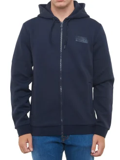 Felpa zip e cappuccio con box logo sul petto blu