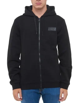 Felpa zip e cappuccio con box logo sul petto nero
