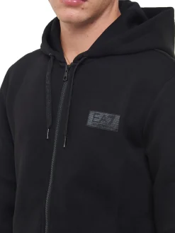 Felpa zip e cappuccio con box logo sul petto nero