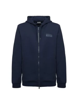 Felpa zip e cappuccio con box logo sul petto blu